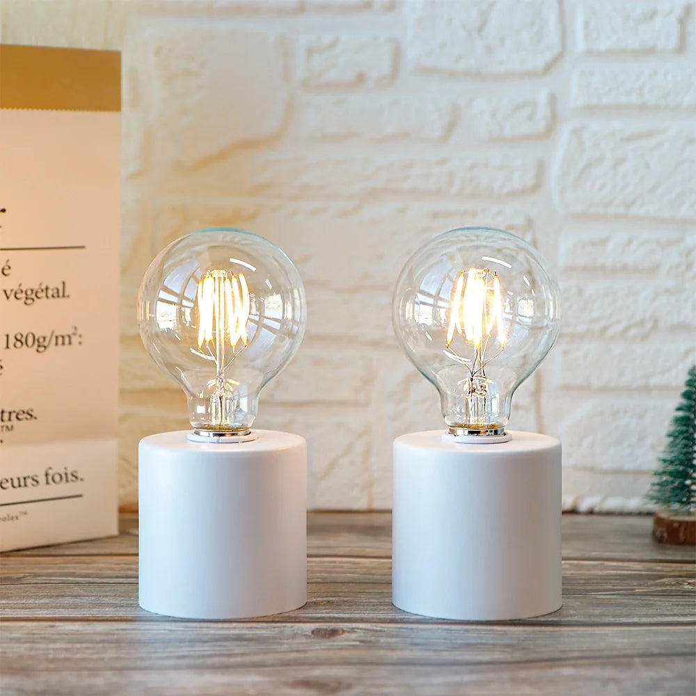 Set of 2 7"Tall White Table Lamp Battery Powered(White)