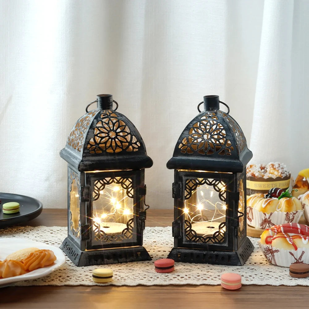 Set of 2 8”H Battery Operated Lanterns (Grey)