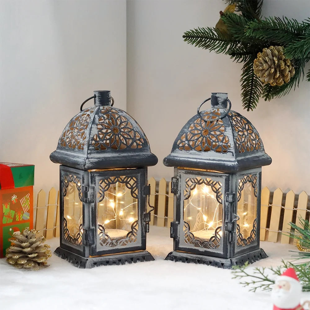 Set of 2 8”H Battery Operated Lanterns (Grey)