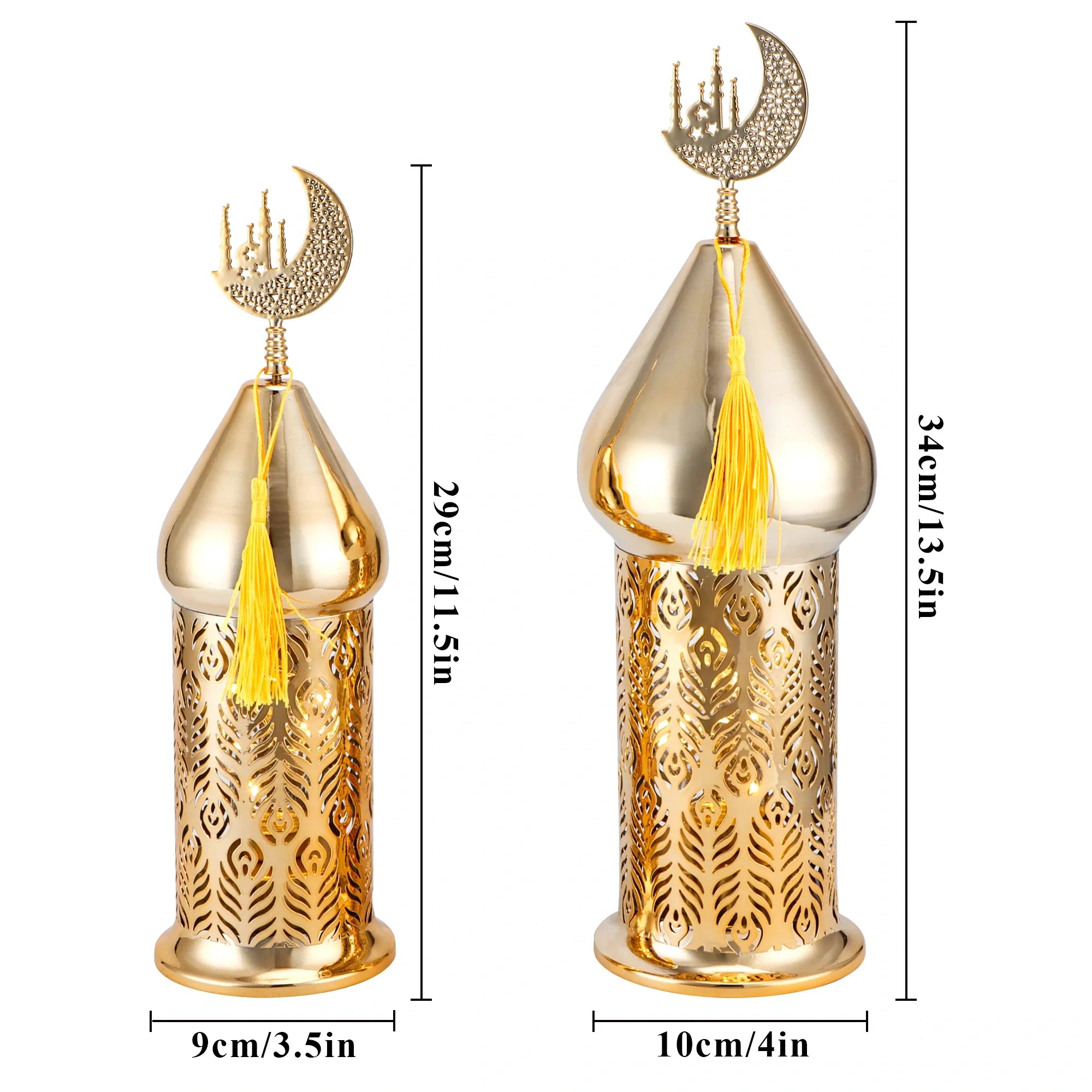 Set of 2 Gold Electric Candle Holders Ramadan Lanterns