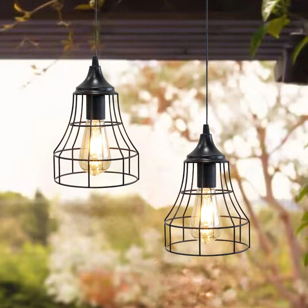Set of 2 Metal Cage Hanging Lamps