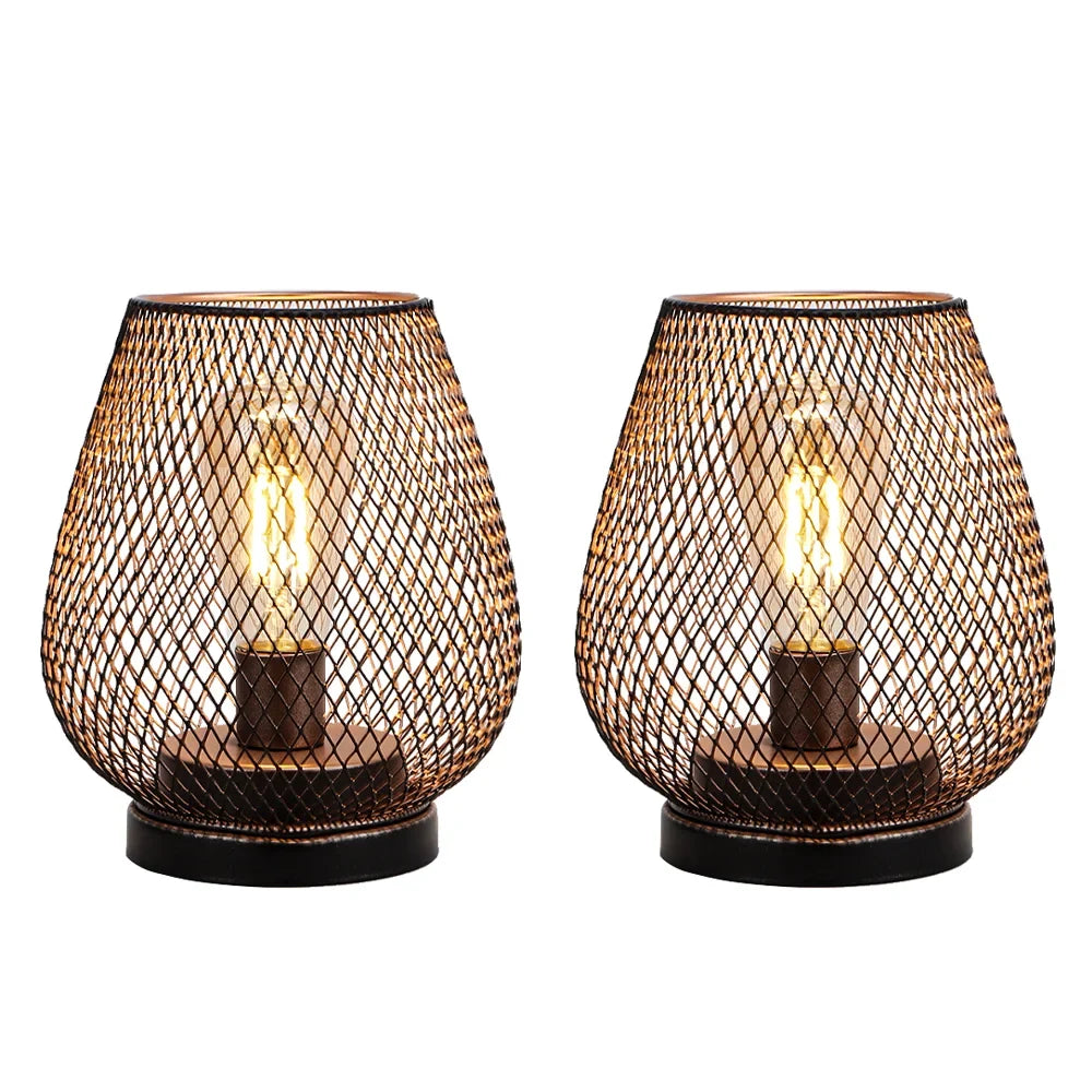 Set of 2 Metal Cage LED Battery Powered Lamp