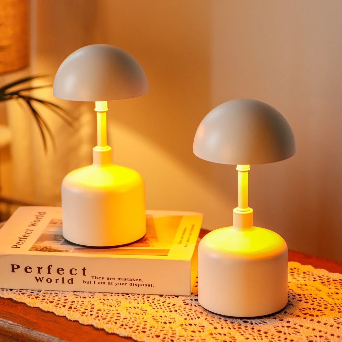 Set of 2 Rechargeable Mushroom Lamps