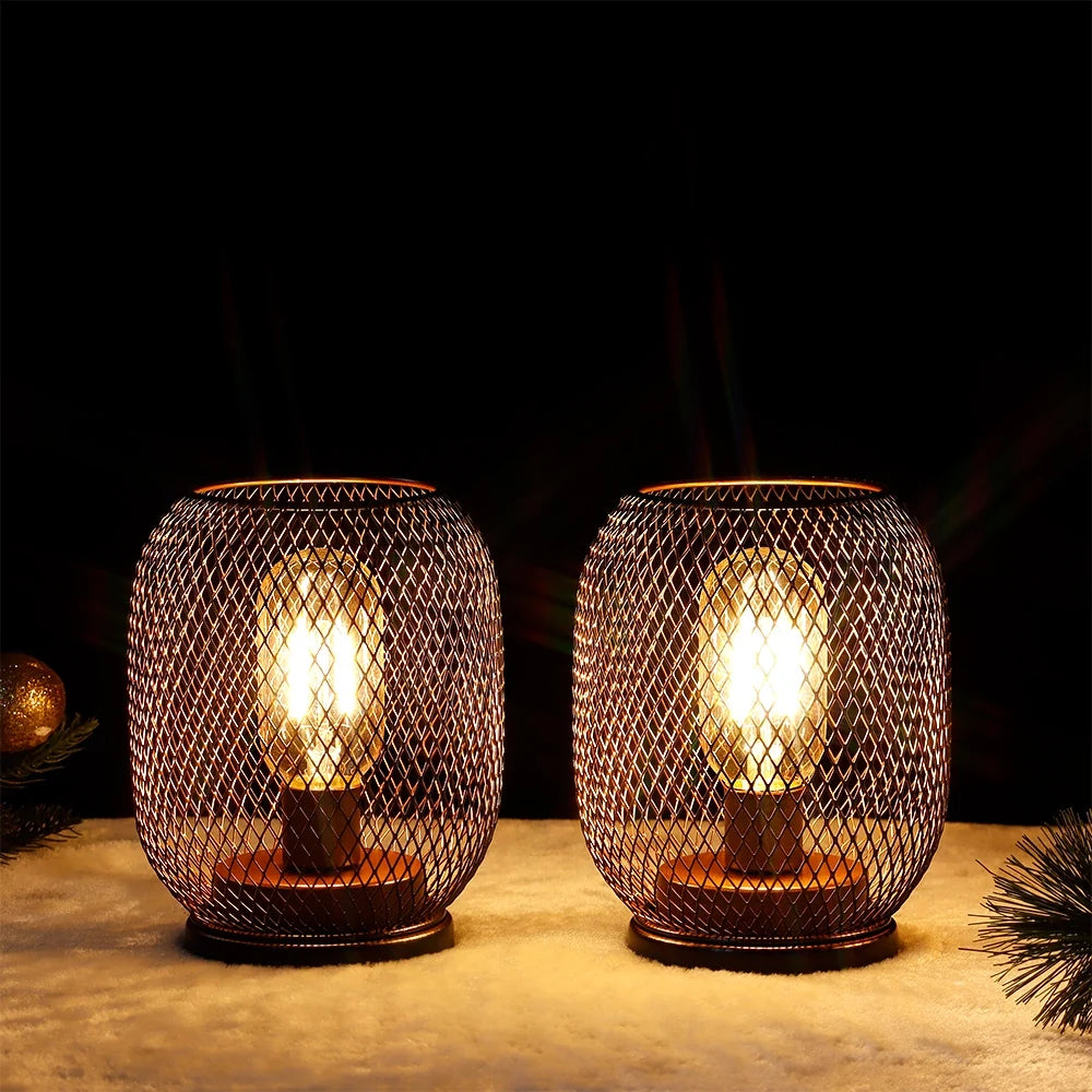 Set of 2 Tall Battery Powered Outdoor Table Lamp