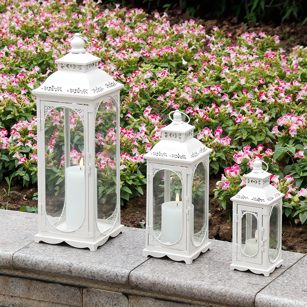 Set of 3  10/14/19.5''H Candle Lanterns (Cream White)