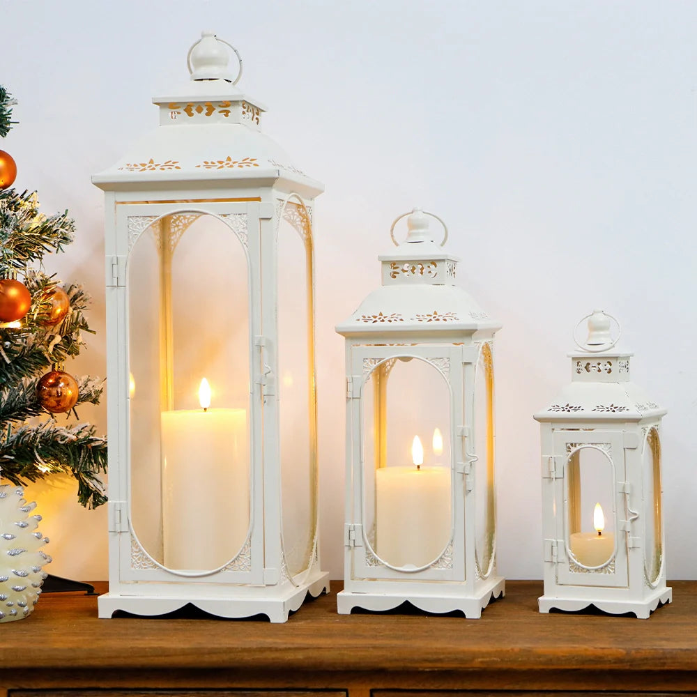 Set of 3  10/14/19.5''H Candle Lanterns (Cream White)