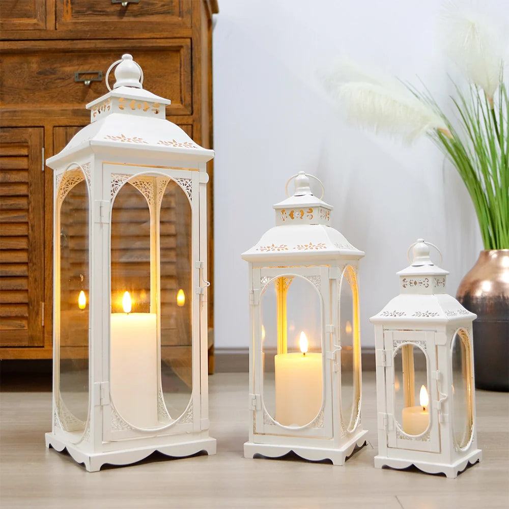 Set of 3  10/14/19.5''H Candle Lanterns (Cream White)