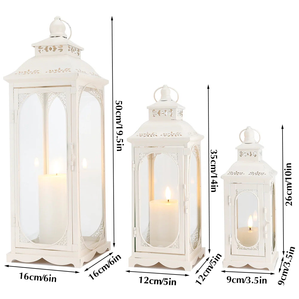 Set of 3  10/14/19.5''H Candle Lanterns (Cream White)