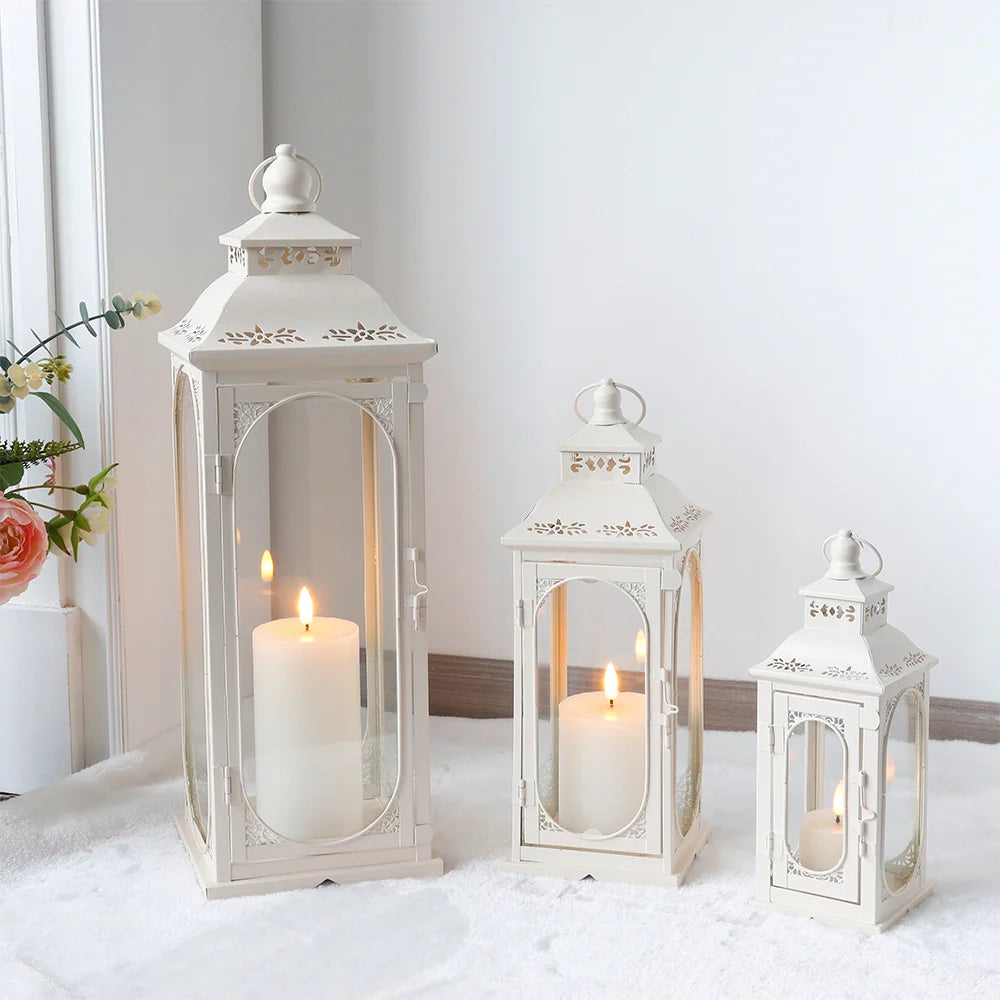 Set of 3  10/14/19.5''H Candle Lanterns (Cream White)