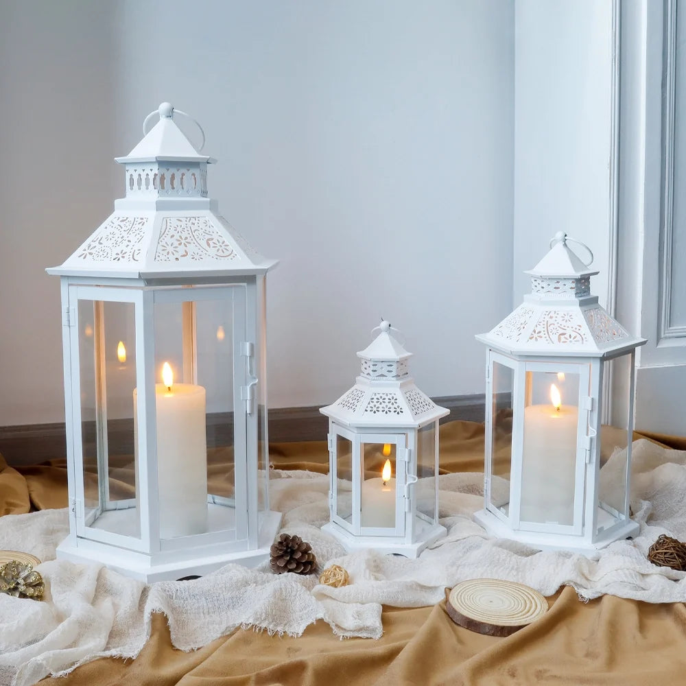 Set of 3 18''&13"&10"High White Hexagonal Decorative Hanging Lantern