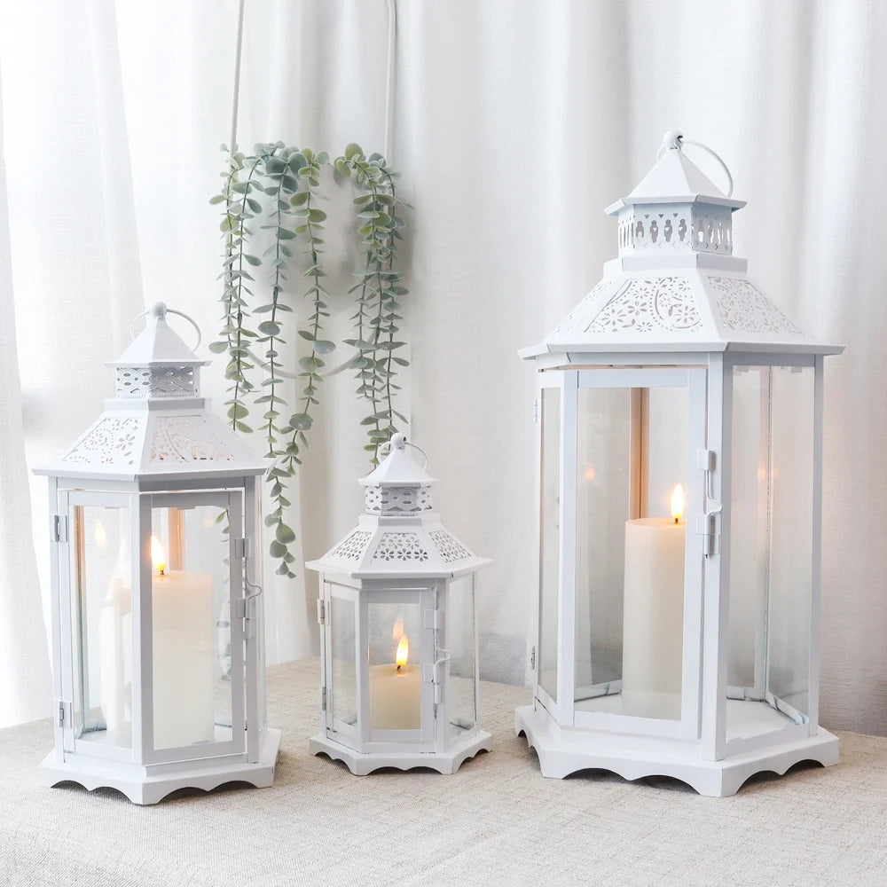 Set of 3 18''&13"&10"High White Hexagonal Decorative Hanging Lantern