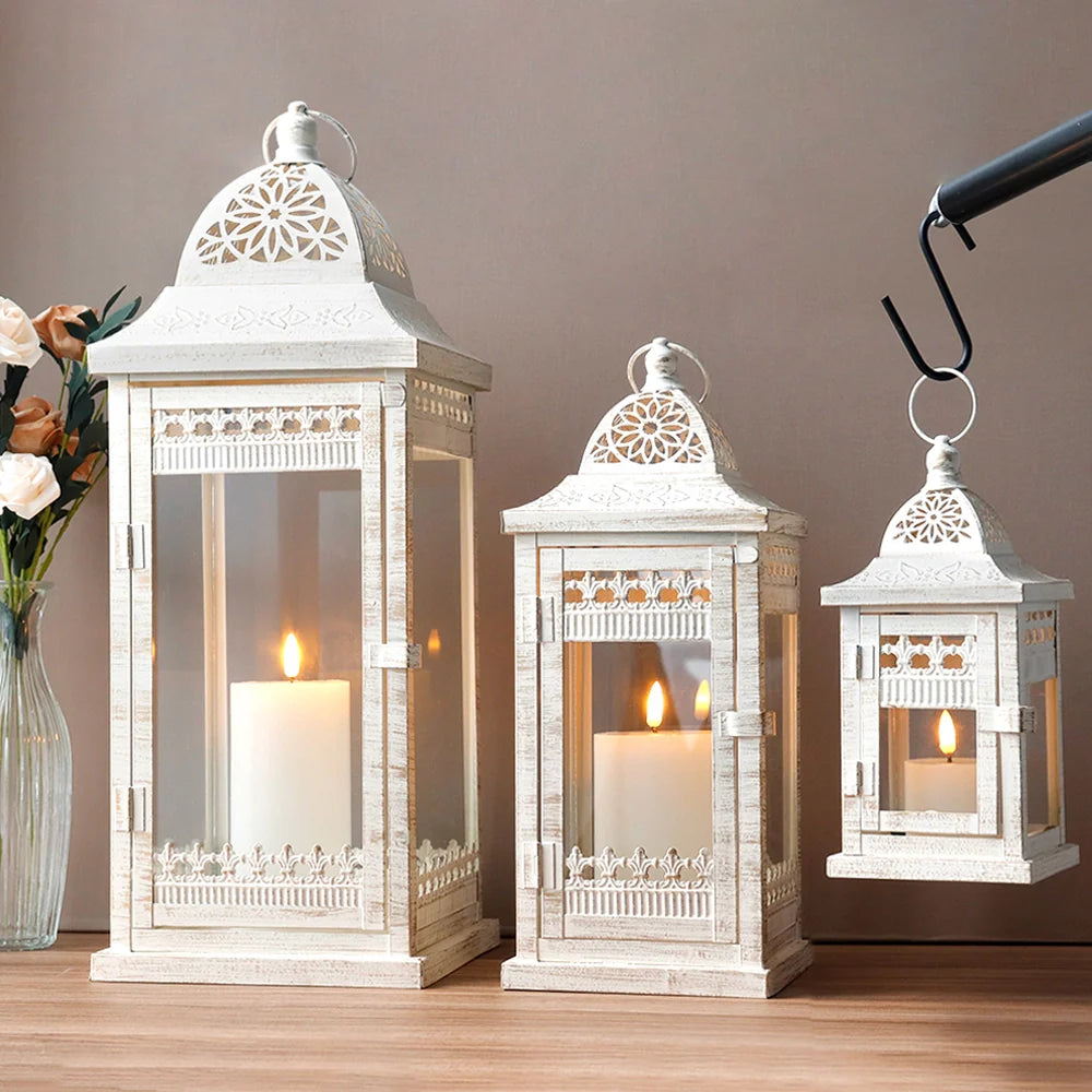 Set of 3 20"&14.5"&9.5"H Decorative Candle Lanterns (Beige)