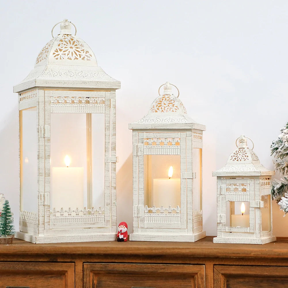 Set of 3 20"&14.5"&9.5"H Decorative Candle Lanterns (Beige)