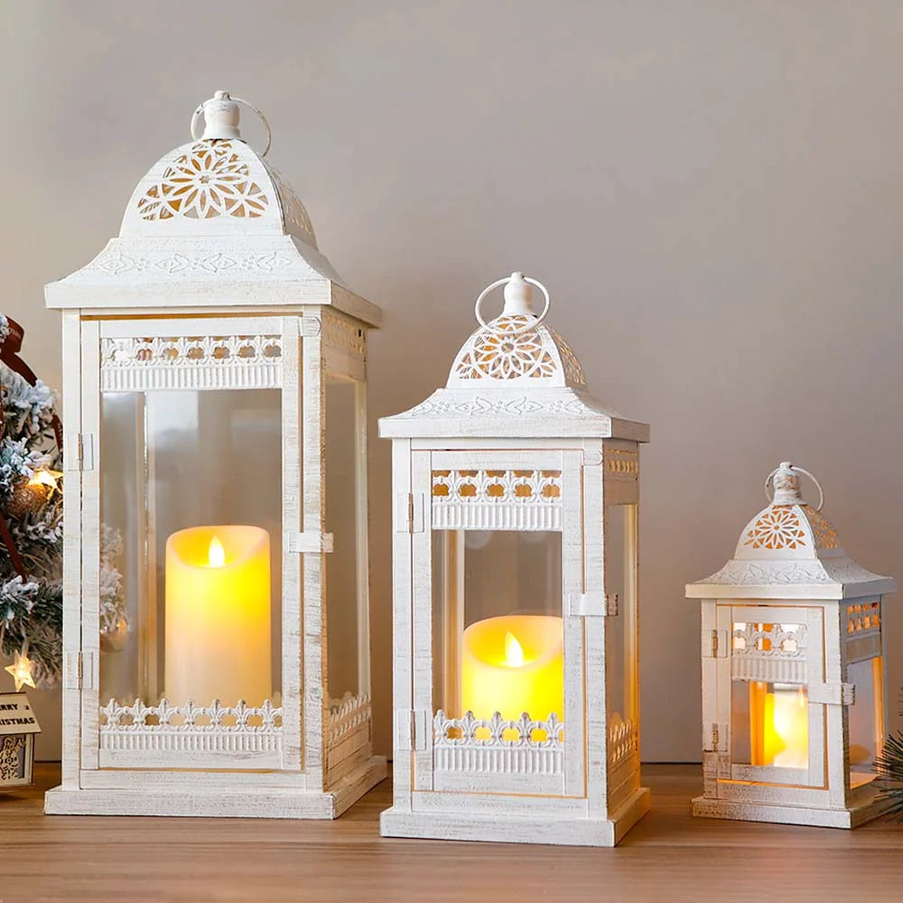 Set of 3 20"&14.5"&9.5"H Decorative Candle Lanterns (Beige)