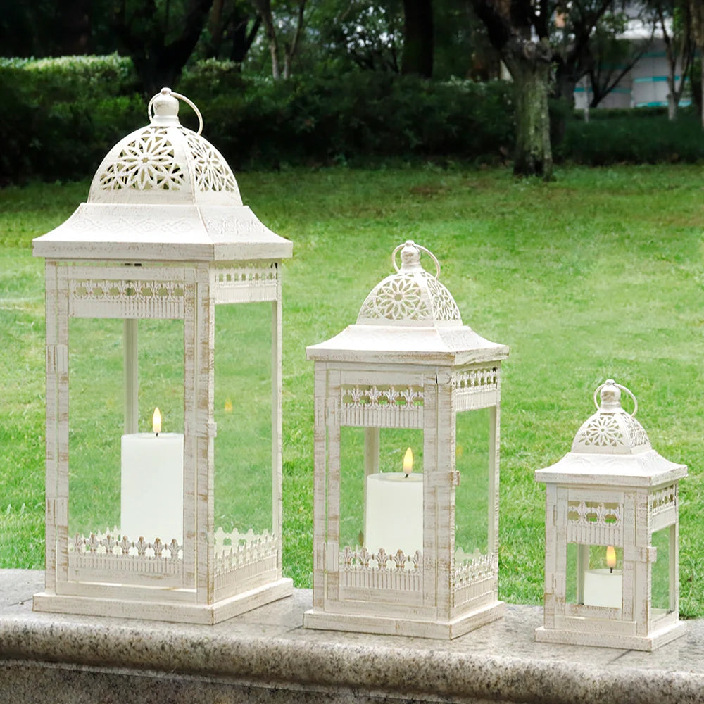Set of 3 20"&14.5"&9.5"H Decorative Candle Lanterns (Beige)