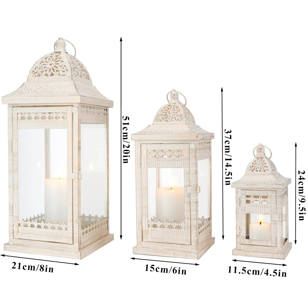 Set of 3 20"&14.5"&9.5"H Decorative Candle Lanterns (Beige)