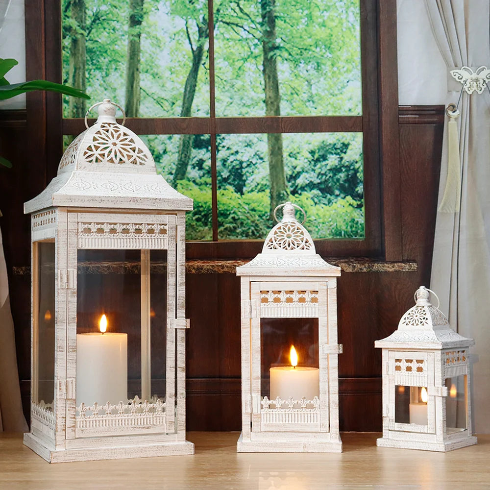 Set of 3 20"&14.5"&9.5"H Decorative Candle Lanterns (Beige)