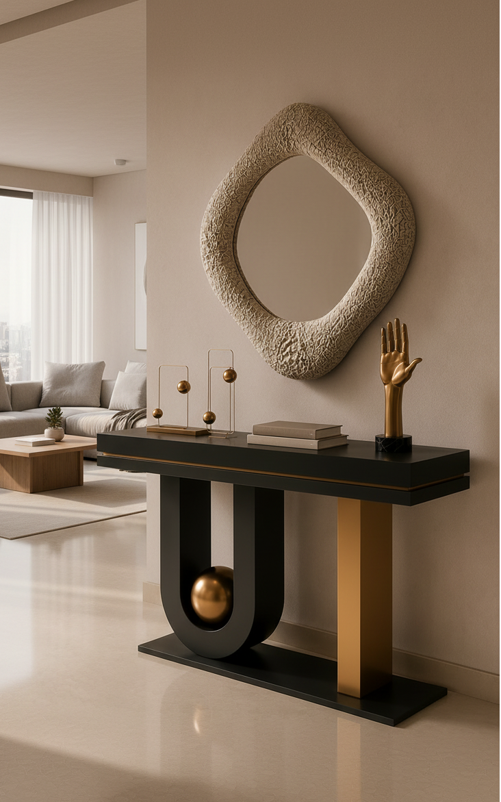 Sleek Black and Gold Console Table