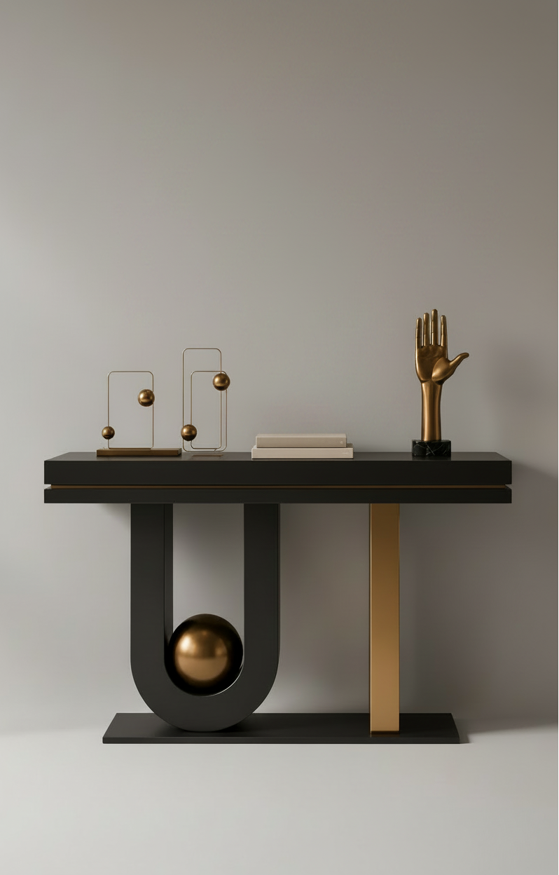 Sleek Black and Gold Console Table