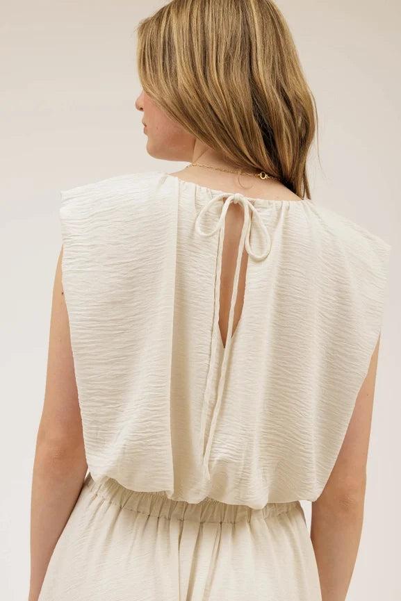 Sleeveless Balloon Crop Top - CREAM