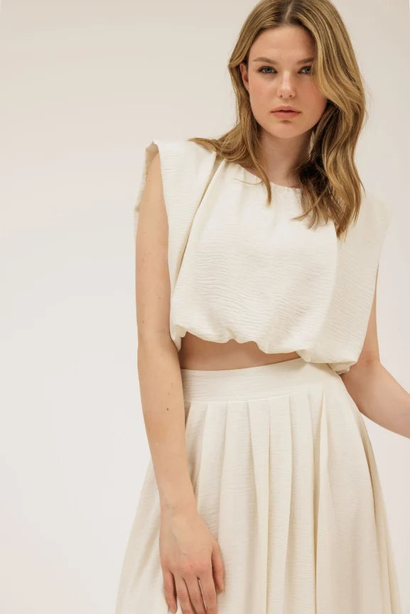 Sleeveless Balloon Crop Top - CREAM