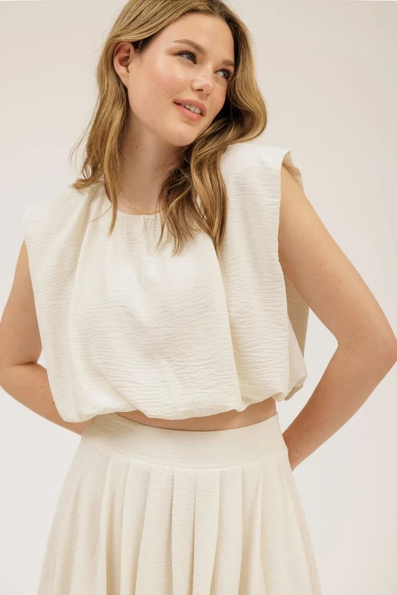 Sleeveless Balloon Crop Top - CREAM