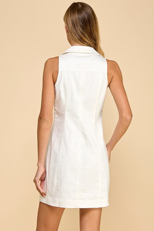 Sleeveless Collared Front Bow Tie Accents Dress