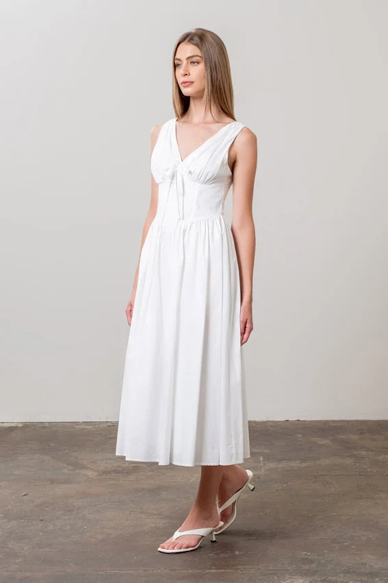 Sleeveless V Neck Corset Midi Dress