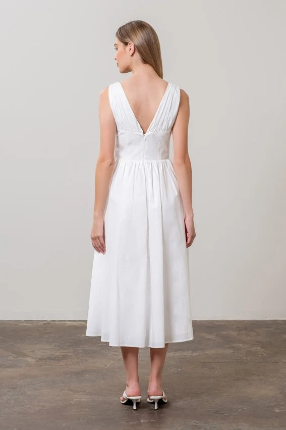 Sleeveless V Neck Corset Midi Dress