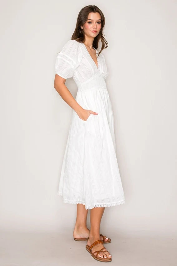 Smocked Waist Dress White