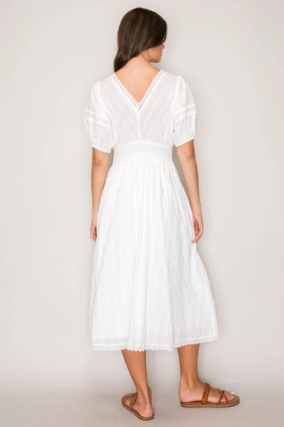 Smocked Waist Dress White
