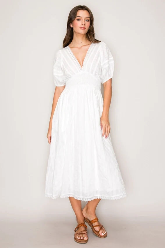Smocked Waist Dress White