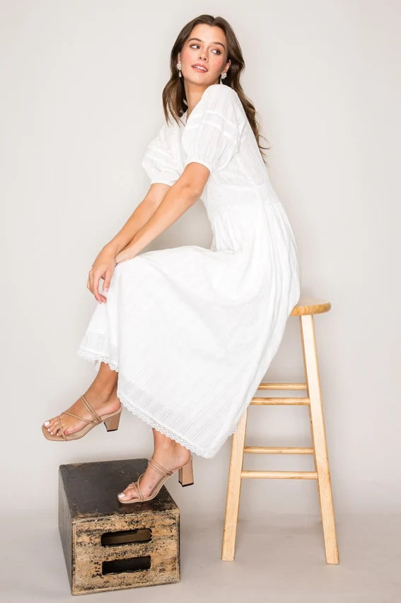Smocked Waist Dress White