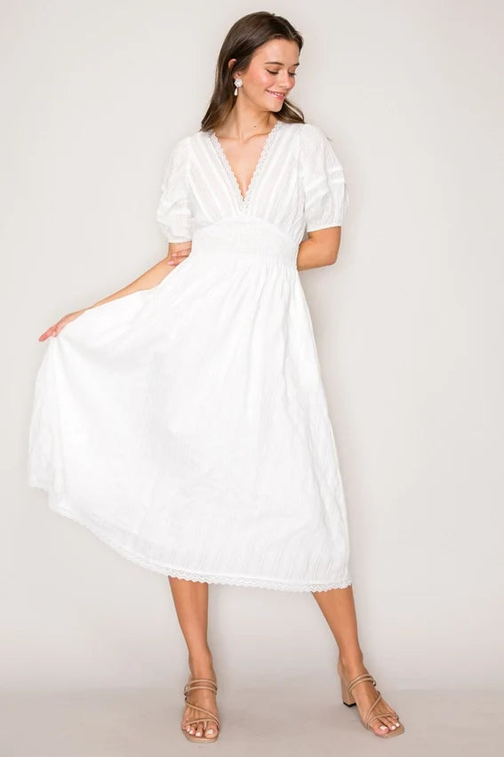 Smocked Waist Dress White