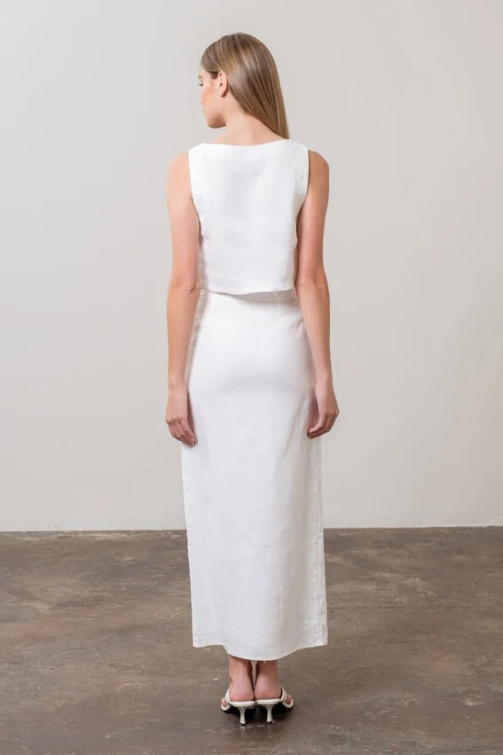 Square Neck Sleeveless Linen Crop Top WHITE