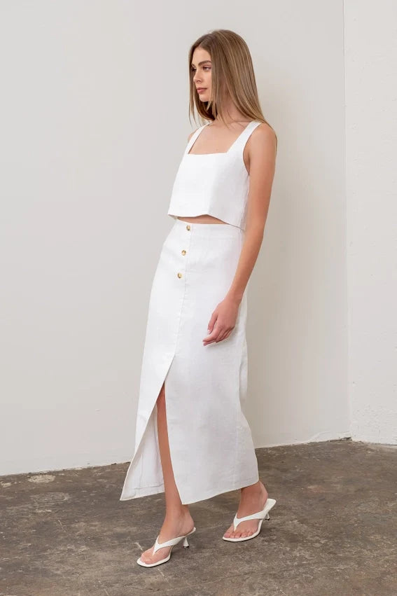 Square Neck Sleeveless Linen Crop Top WHITE