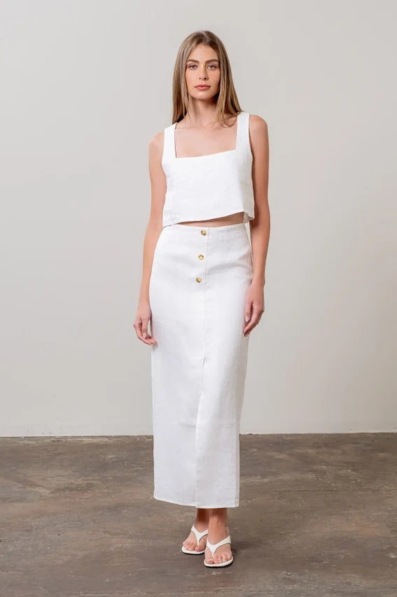 Square Neck Sleeveless Linen Crop Top WHITE