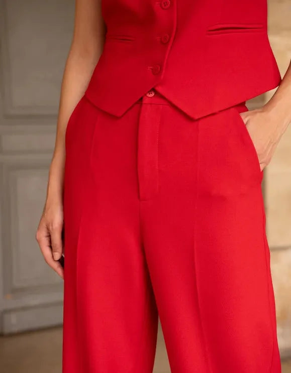 Straight Cut Pants in Winter Material - Red