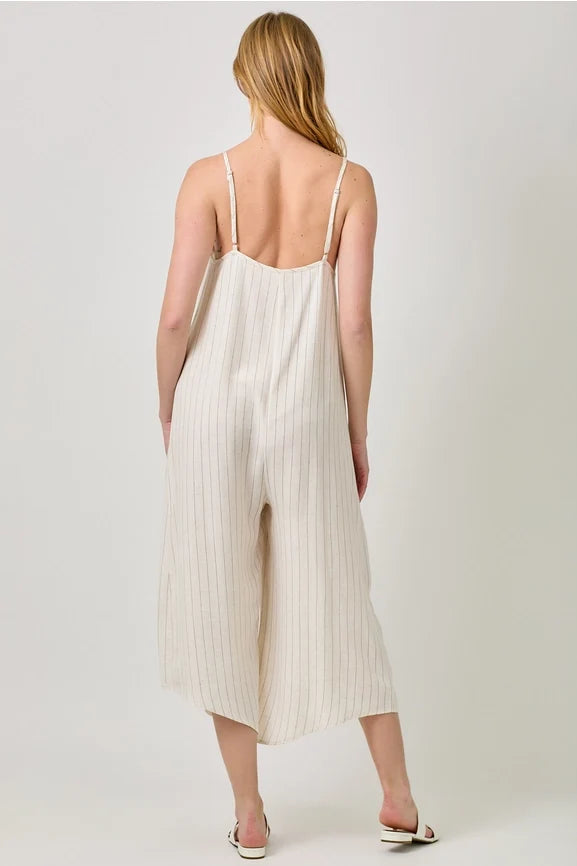Stripe Sleeveless V-Neck Jumpsuit - Ivory
