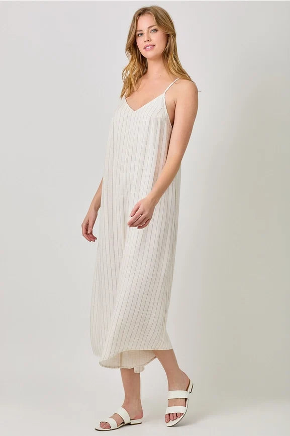 Stripe Sleeveless V-Neck Jumpsuit - Ivory
