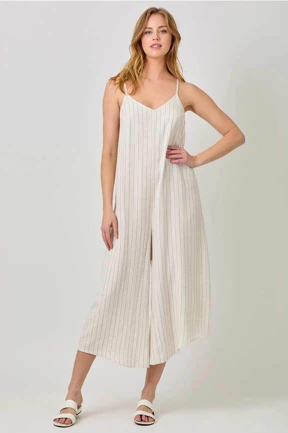 Stripe Sleeveless V-Neck Jumpsuit - Ivory