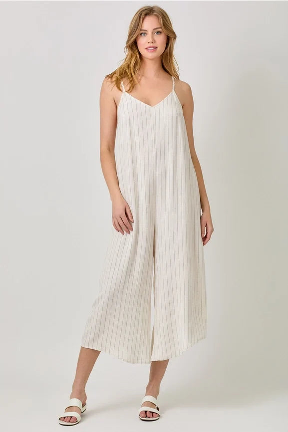Stripe Sleeveless V-Neck Jumpsuit - Ivory