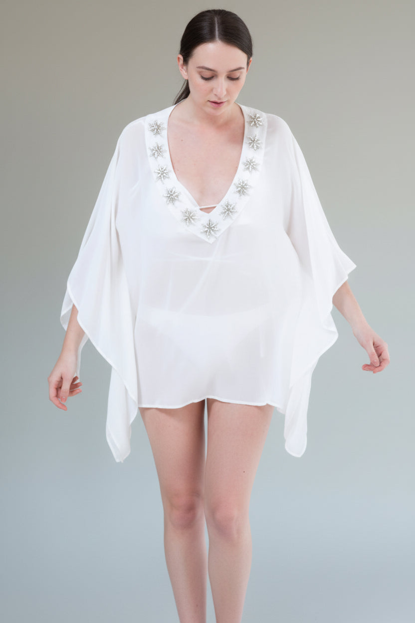 The Embellished Deep V Coverup White BMS071-9188