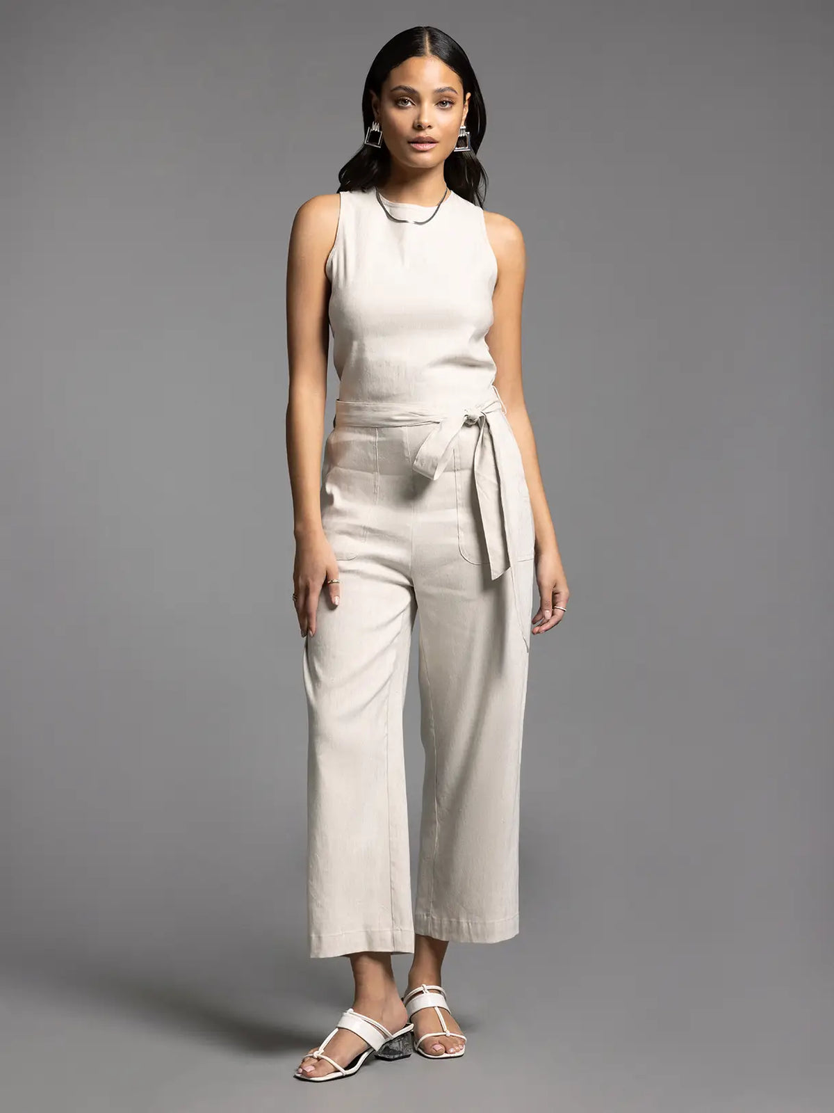 Tie Waist Sleeveless Jumpsuit