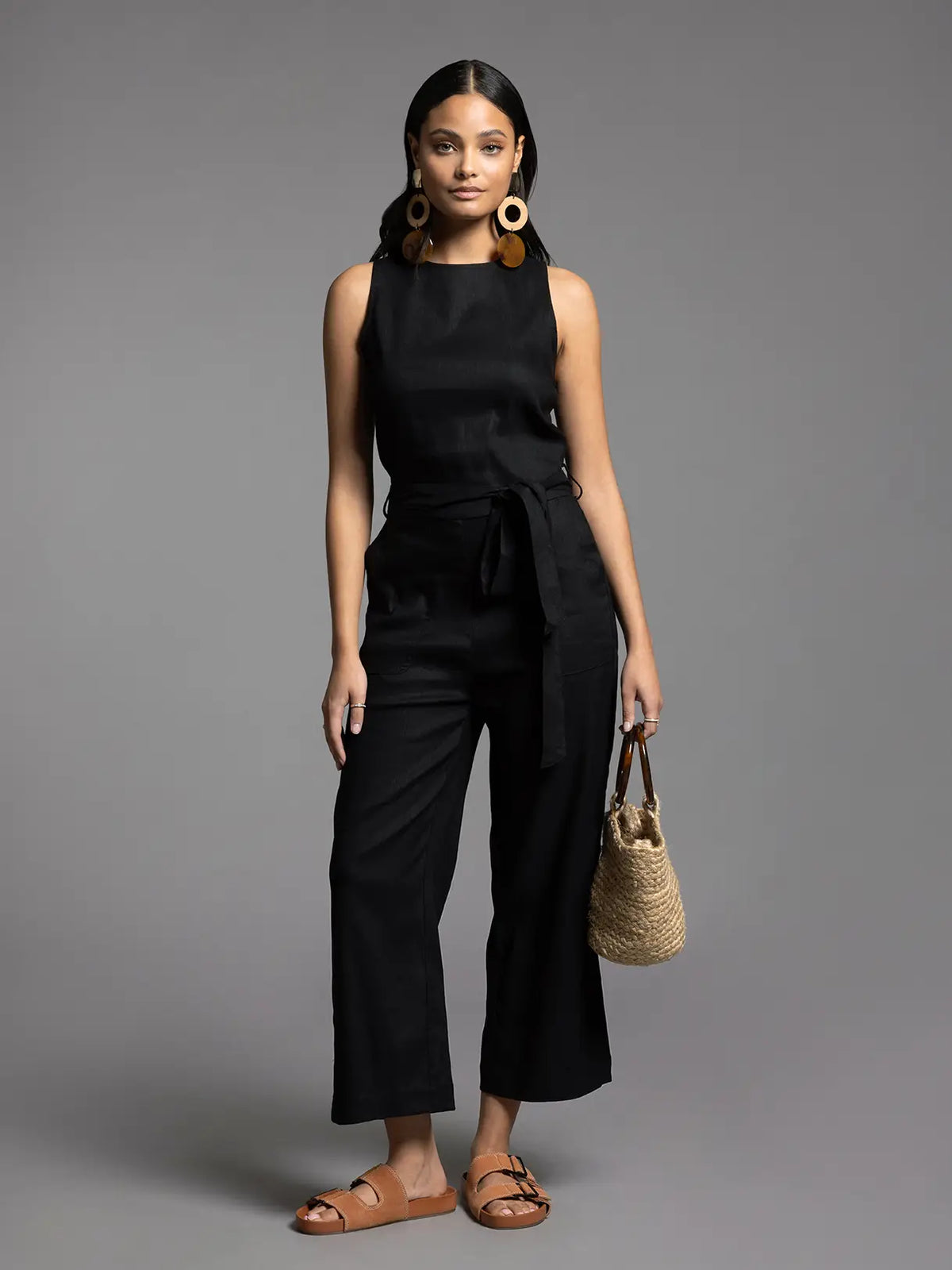 Tie Waist Sleeveless Jumpsuit