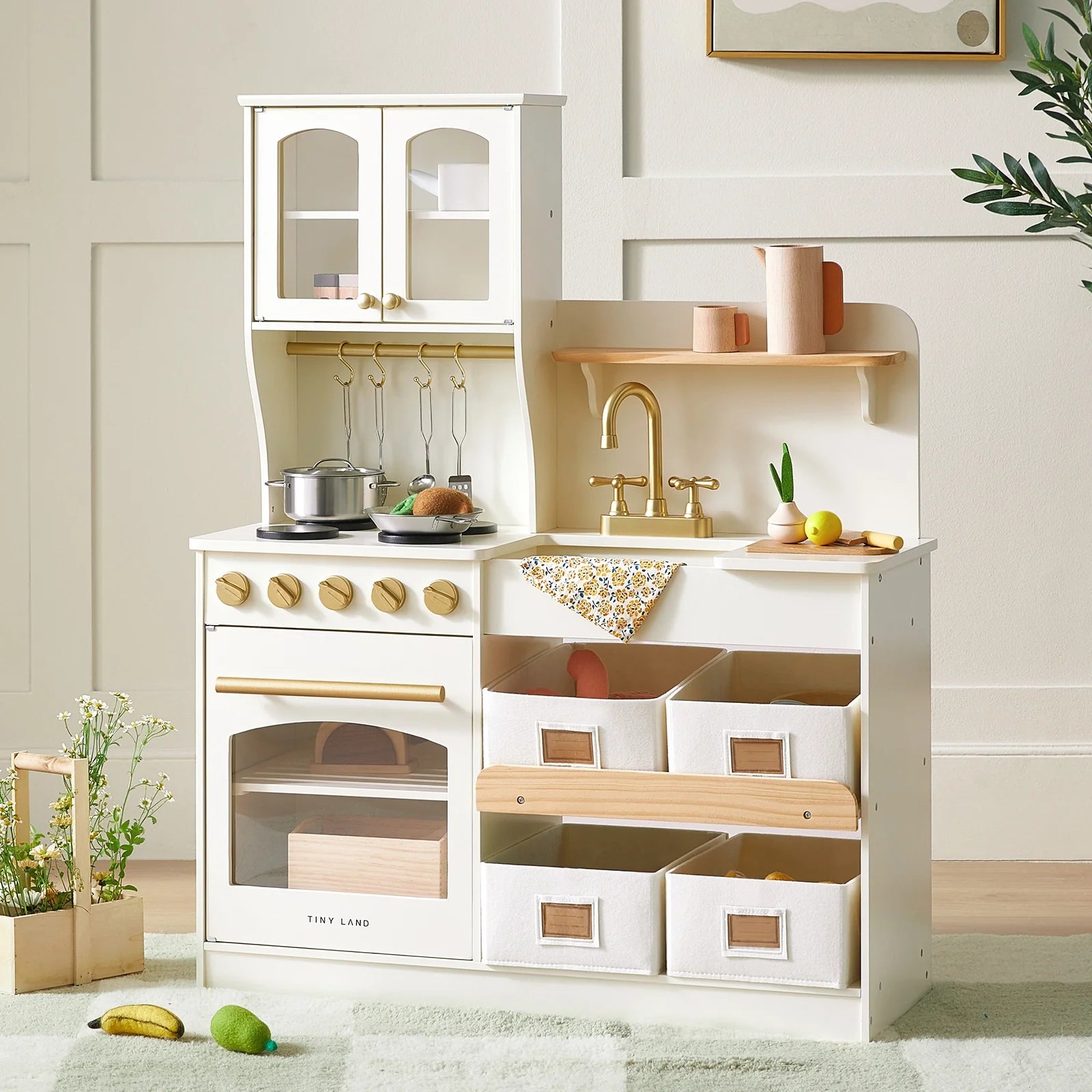Tiny Land® Wooden Play Kitchen With Storage For Creative Toddlers