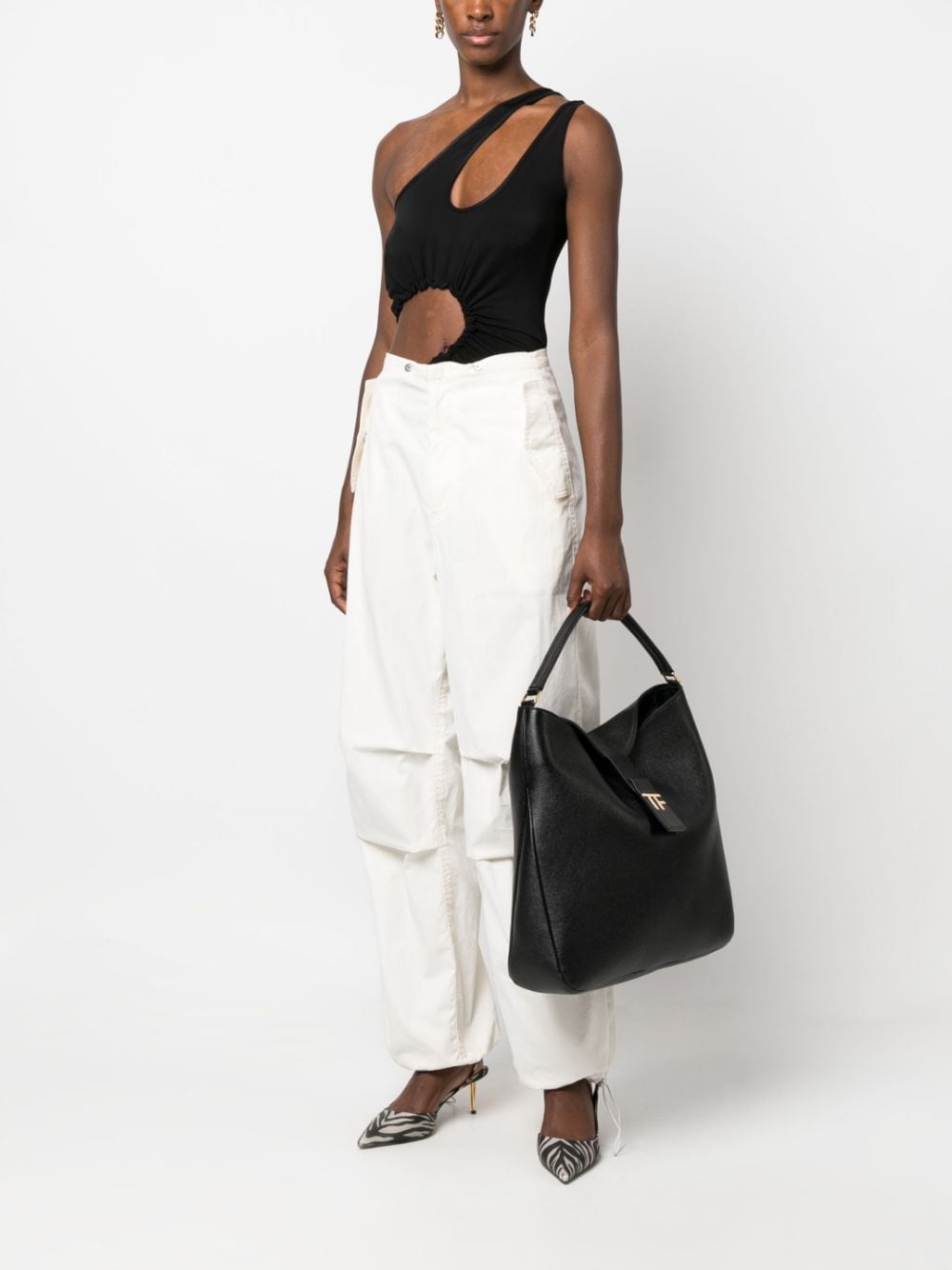 Tom Ford Gold Tone Logo Leather Tote Bag