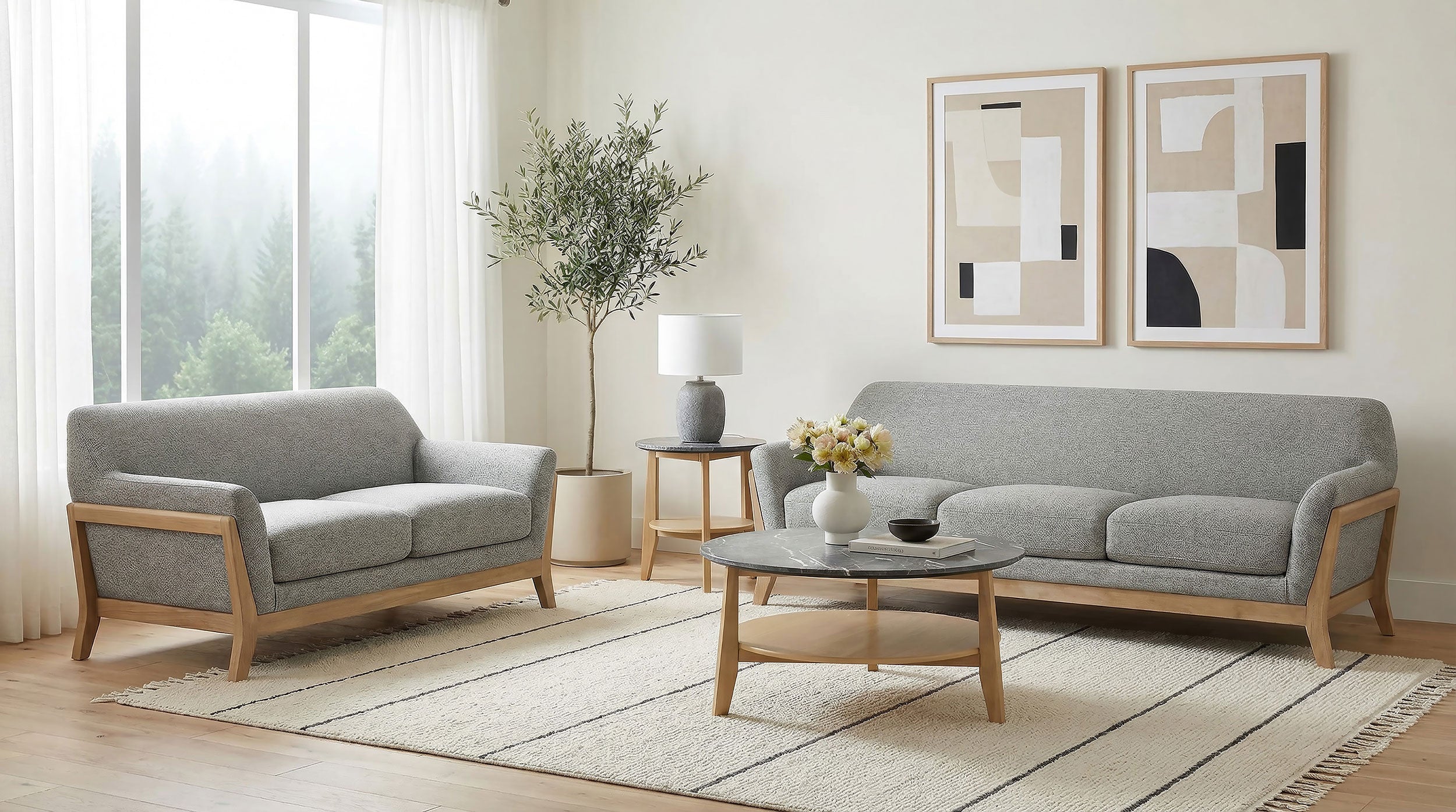 Vaughn 2-piece Fabric Upholstered Flared Arm Sofa Set Grey