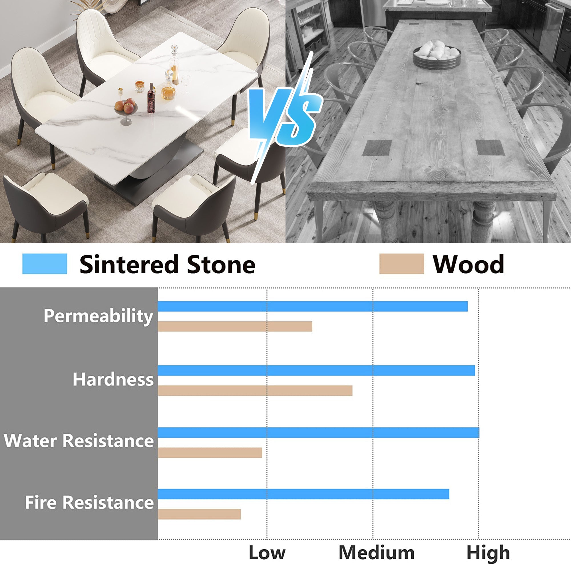 White Sintered Stone Dining Table with Moon-Shaped Stainless Steel Base