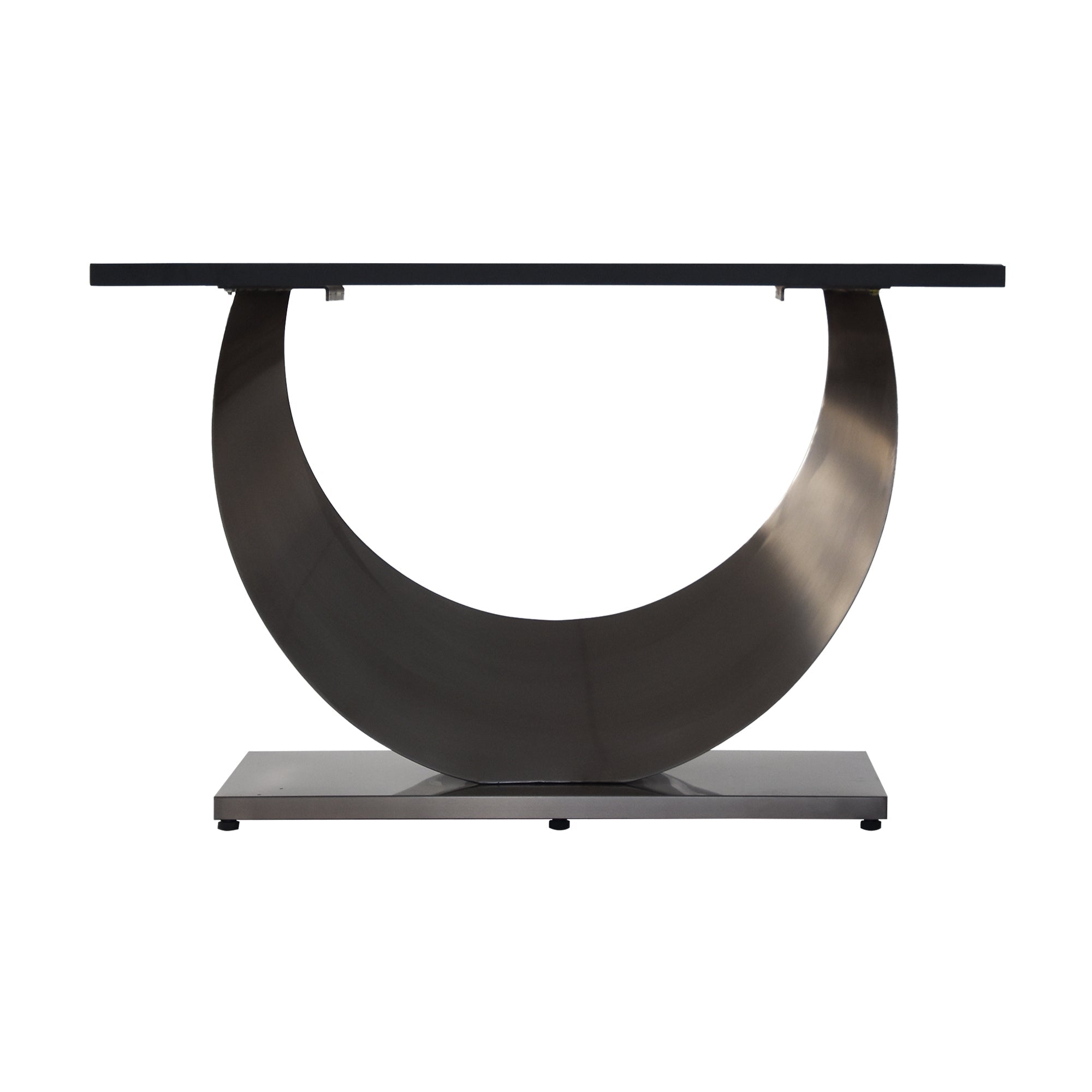 White Sintered Stone Dining Table with Moon-Shaped Stainless Steel Base